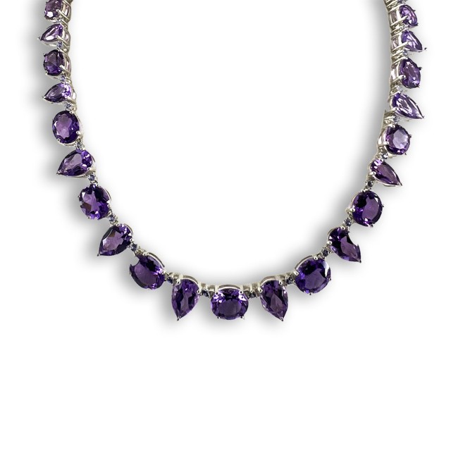 Silver | Mixed-Shape and Various Sizes Amethyst Necklace