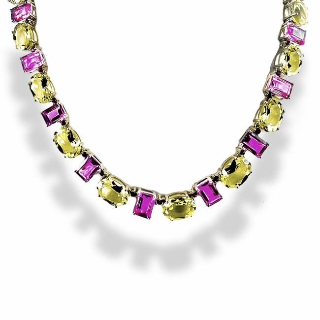 Silver | Amethyst and Green Gold Necklace