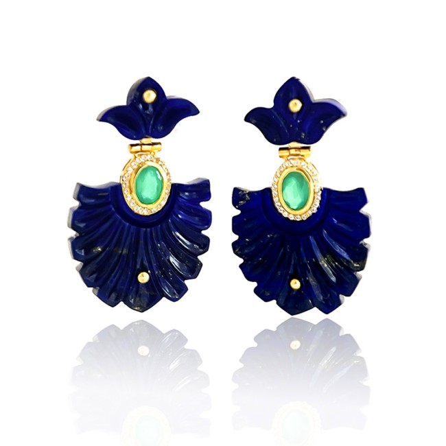 Gold Plated | Lapis Lazuli & Green Onyx Earrings