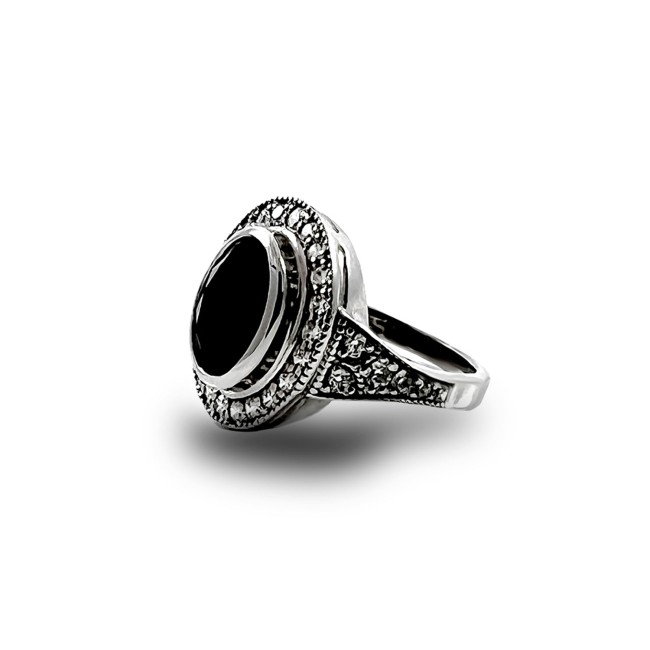 Silver |Black Onyx and Diamond Ring