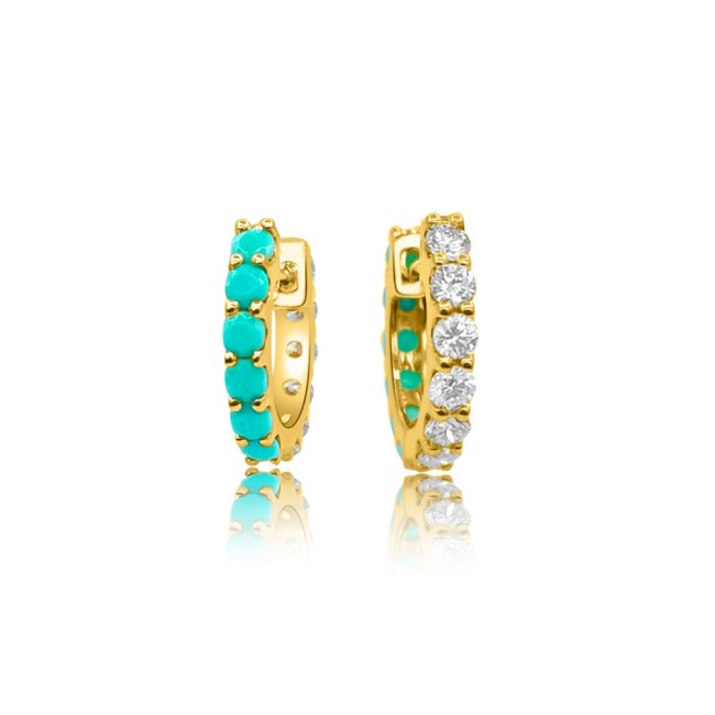 Gold Plated | Turquoise & Diamonds Hoops