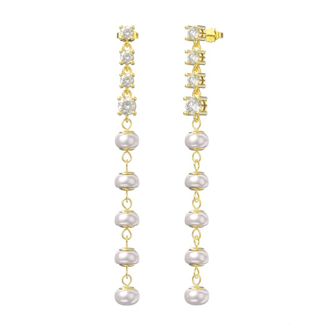 Gold Plated | Pearl and Diamonds Drop Earrings