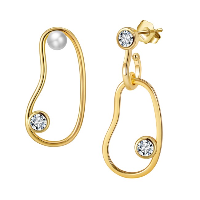 Gold Plated | Pearl and Diamond Artistic Stud