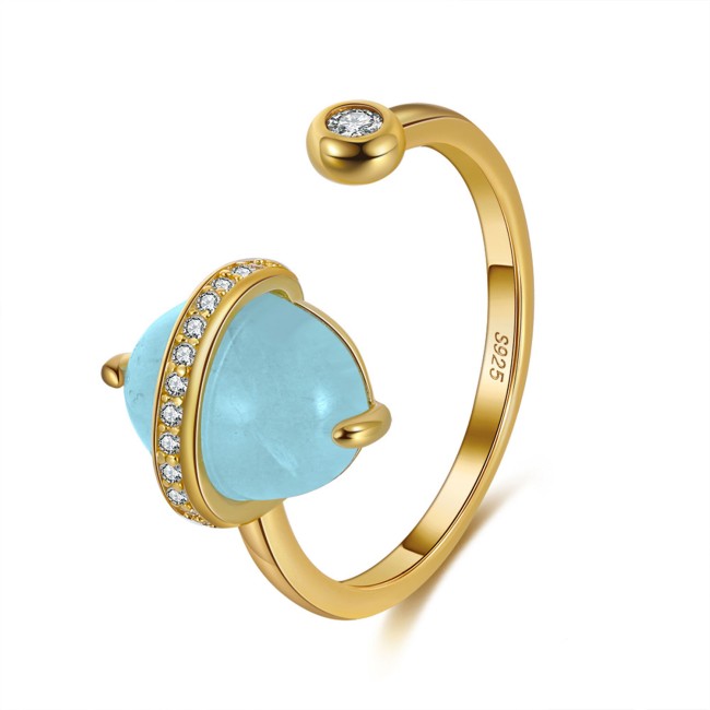 Gold Plated | Natural Aquamarine and Simulate Diamond Ring