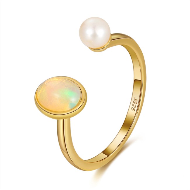 Gold Plated | Natural Opal and Pearl Ring