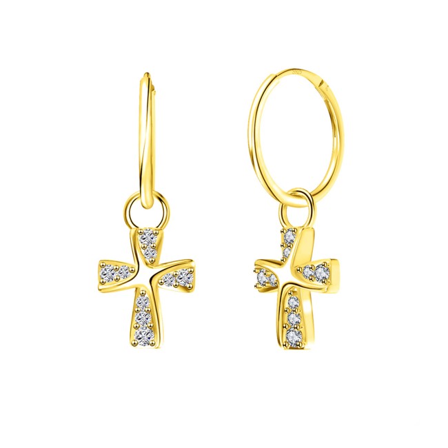 Gold Plated | Cross Charm Hoops