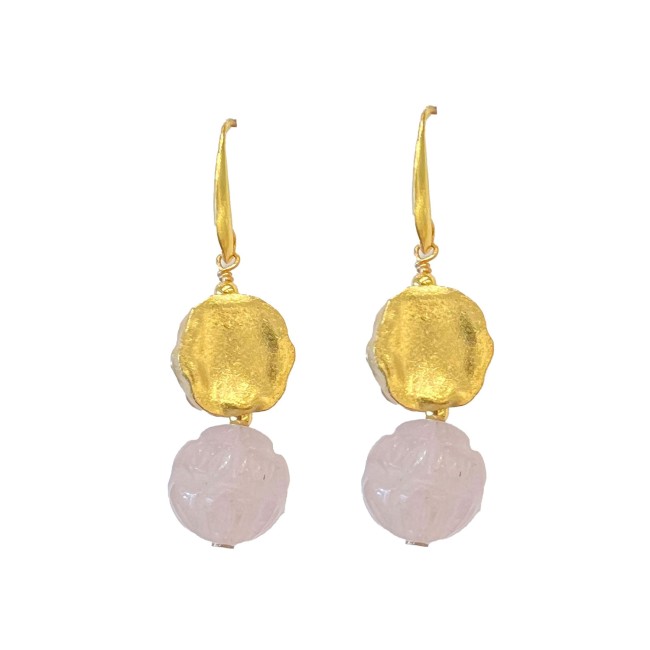 Gold Plated | Rose Quartz Drop Earrings