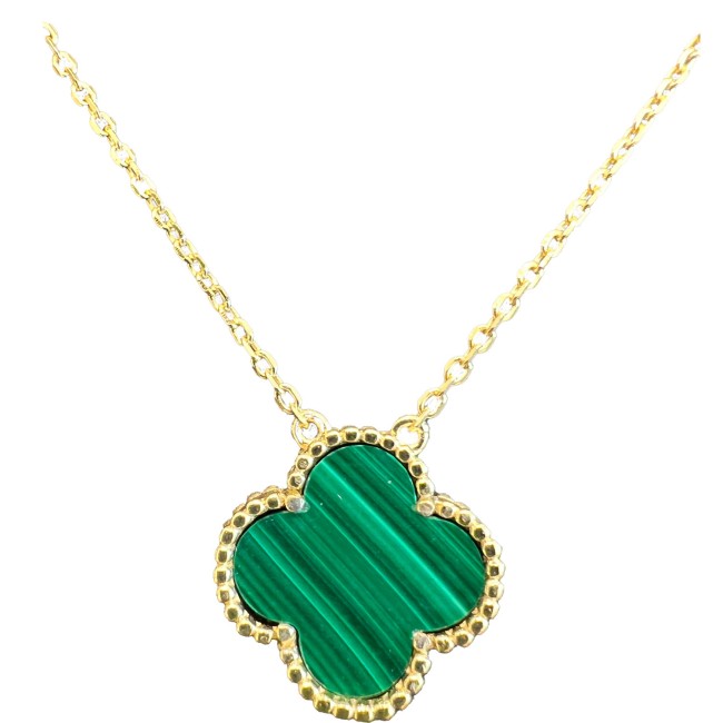 Gold Plated | Clover Design Natural Malachite Necklace