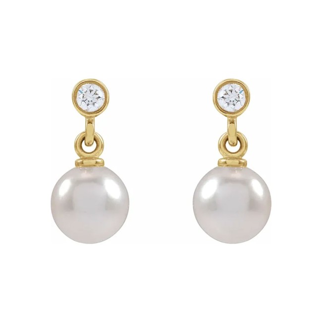 Gold  | Cultured White Akoya Pearl & Natural Diamond Earrings