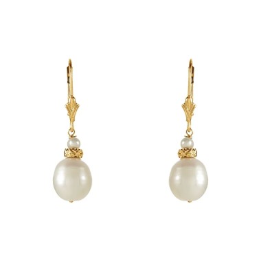 Gold | Cultured White Freshwater Pearl Earrings