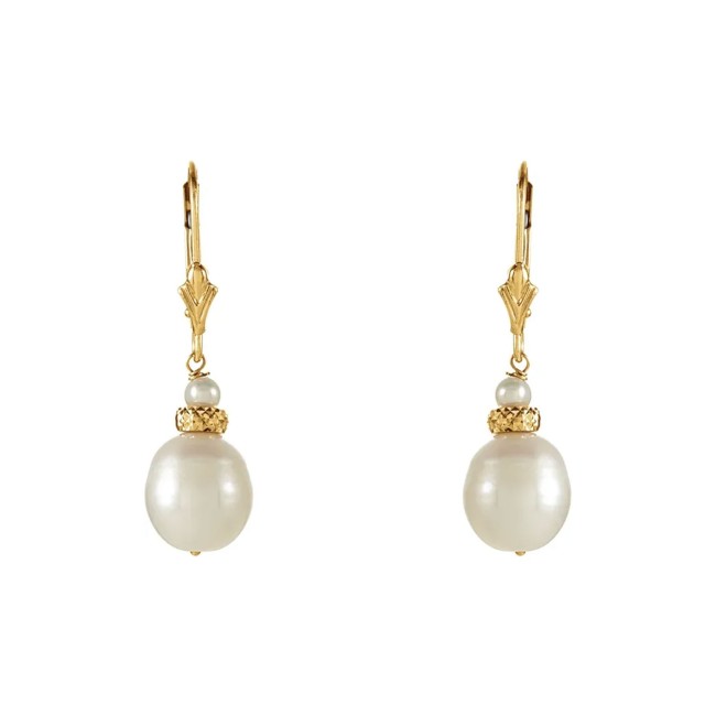 Gold | Cultured White Freshwater Pearl Earrings