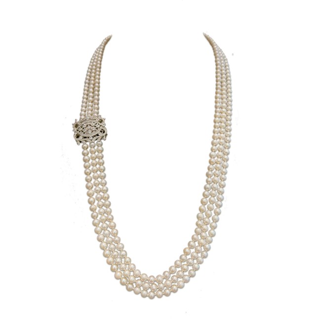 Silver Clasp| Fresh water 3 Rows pearl Necklace