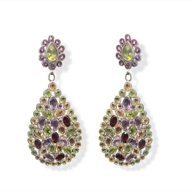 Silver | Garnet - Peridot - amethyst Earrings