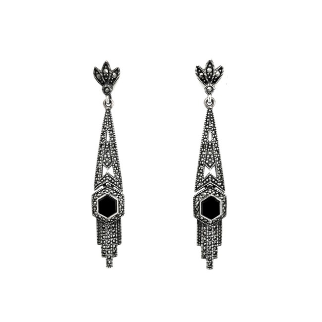 Silver | Black Onyx Long Drop Earrings