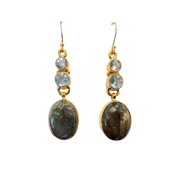 Gold Plated | Oval shape labradorite and Blue Topaz