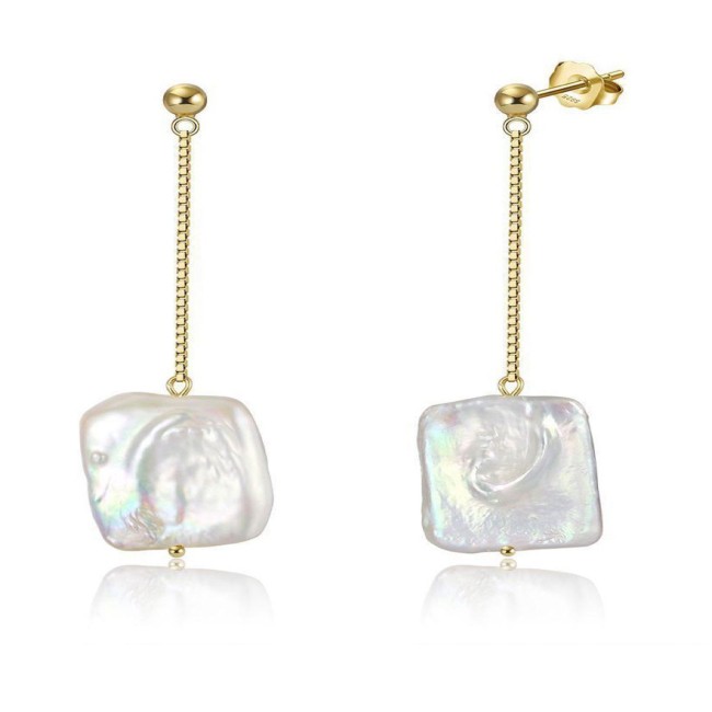 Gold Plated | Flat Natural Pearl Earrings