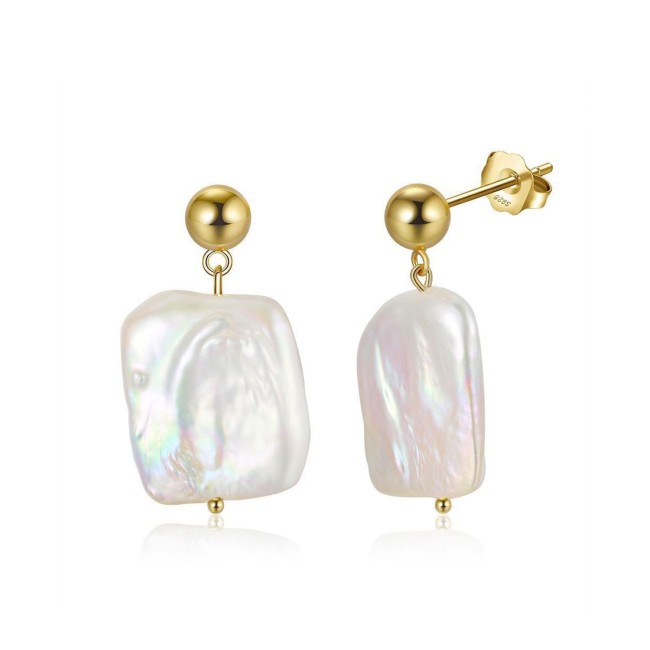 Gold Plated | Flat Natural Pearl Earrings