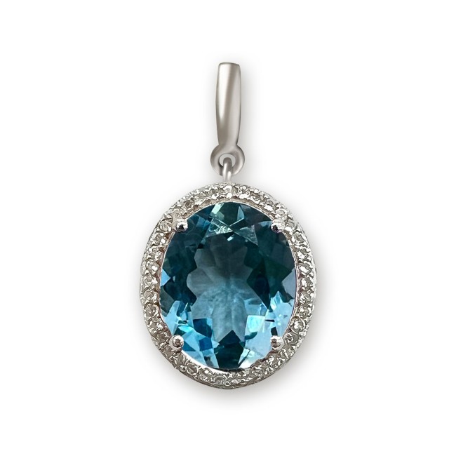 Silver | Blue Topaz and Diamond Pendant