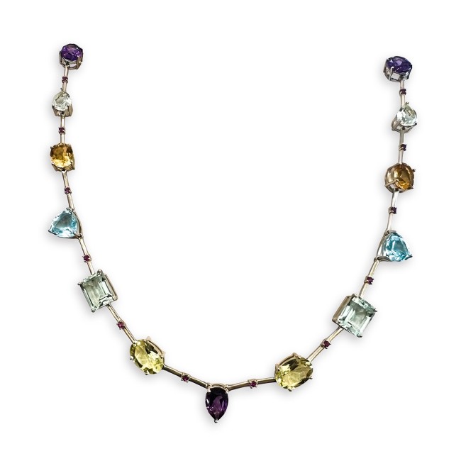 Silver | Multi Sizes and Colors Natural Stones Necklace