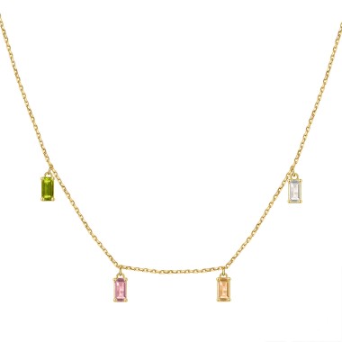 Silver | Multi Color Cz Fine Necklace